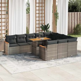 Set sofás jardín y cojines 11 pzas ratán sintético acacia gris de , Conjuntos de jardín - Ref: Foro24-3327539, Precio: 742,72...