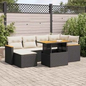 Set sofás jardín y cojines 7 pzas ratán sintético acacia negro von , Gartensets - Ref: Foro24-3327507, Preis: 448,41 €, Rabat...