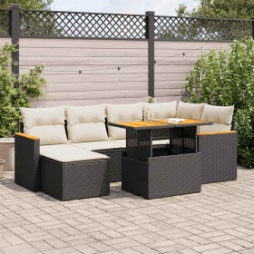 Set sofás jardín y cojines 7 pzas ratán sintético acacia negro von , Gartensets - Ref: Foro24-3327507, Preis: 456,02 €, Rabat...