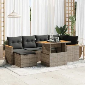 Set sofás jardín y cojines 7 pzas ratán sintético acacia gris von , Gartensets - Ref: Foro24-3327511, Preis: 454,78 €, Rabatt: %