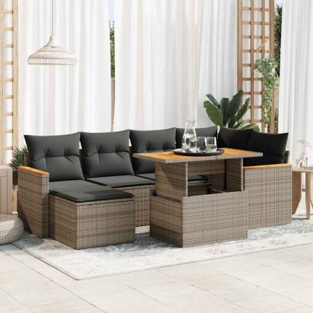 Set sofás jardín y cojines 7 pzas ratán sintético acacia gris von , Gartensets - Ref: Foro24-3327511, Preis: 452,93 €, Rabatt: %