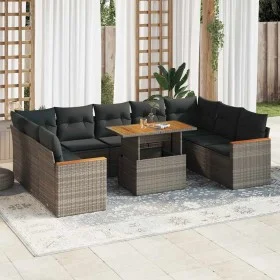 Set sofás jardín y cojines 10 pzas ratán sintético acacia gris by , Garden sets - Ref: Foro24-3327532, Price: 638,67 €, Disco...