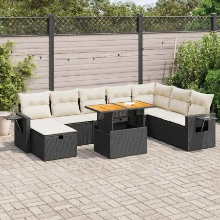 Set sofás jardín y cojines 9 pzas ratán sintético acacia negro by , Garden sets - Ref: Foro24-3328043, Price: 560,41 €, Disco...