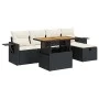 Set sofás jardín y cojines 6 pzas ratán sintético acacia negro by , Garden sets - Ref: Foro24-3328022, Price: 389,79 €, Disco...