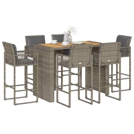 Set bar jardín con cojines 7 pzas ratán sintético acacia gris by , Garden sets - Ref: Foro24-3328904, Price: 848,61 €, Discou...