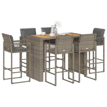 Set bar jardín con cojines 7 pzas ratán sintético acacia gris by , Garden sets - Ref: Foro24-3328904, Price: 779,85 €, Discou...