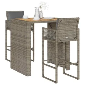 Set bar jardín con cojines 3 pzas ratán sintético acacia gris by , Garden sets - Ref: Foro24-3328897, Price: 420,63 €, Discou...