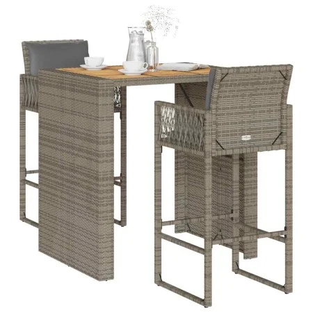 Set bar jardín con cojines 3 pzas ratán sintético acacia gris by , Garden sets - Ref: Foro24-3328897, Price: 420,63 €, Discou...