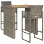 Set bar jardín con cojines 3 pzas ratán sintético acacia gris by , Garden sets - Ref: Foro24-3328897, Price: 420,63 €, Discou...