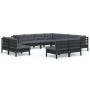 Gartenmöbel 11-teilig und Kissen aus schwarzem massivem Kiefernholz von vidaXL, Gartensets - Ref: Foro24-3096867, Preis: 1,00...