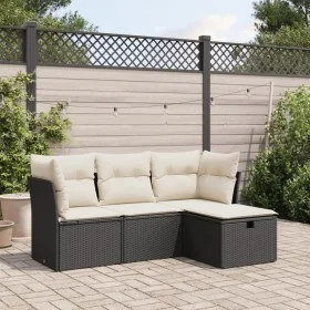 Juego de sofás jardín 4 pzas con cojines ratán sintético negro by , Garden sets - Ref: Foro24-3325252, Price: 243,32 €, Disco...