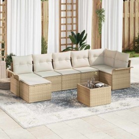 Conjunto de sofá de jardín con cojín 8 pcs Beige Poliratán