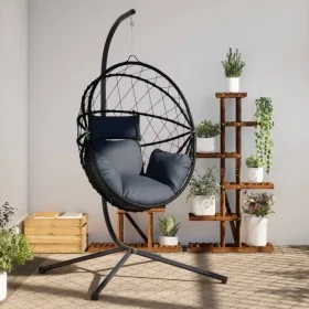 Silla colgante huevo con soporte ratán y acero antracita by , Garden rockers - Ref: Foro24-4007402, Price: 259,27 €, Discount: %