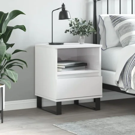 Mesita de noche madera contrachapada blanco brillo 40x35x50 cm de , Mesitas de noche - Ref: Foro24-830640, Precio: 57,18 €, D...