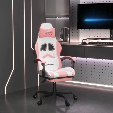 Silla gaming giratoria y reposapiés cuero sintético blanco rosa by , Gaming chairs - Ref: Foro24-349612, Price: 118,50 €, Dis...
