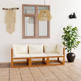 3-seater garden sofa with cream-colored solid acacia wood cushion by vidaXL, Garden sets - Ref: Foro24-3057638, Price: 302,78...