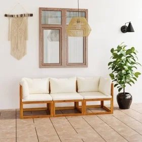 3-seater garden sofa with cream-colored solid acacia wood cushion by vidaXL, Garden sets - Ref: Foro24-3057638, Price: 324,23...