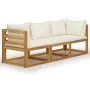 3-seater garden sofa with cream-colored solid acacia wood cushion by vidaXL, Garden sets - Ref: Foro24-3057638, Price: 324,23...
