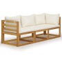 Sofá jardín 3 plazas con cojín madera maciza acacia color crema