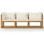 3-seater garden sofa with cream-colored solid acacia wood cushion by vidaXL, Garden sets - Ref: Foro24-3057638, Price: 324,23...
