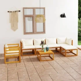 Garden furniture 7 pcs cream cushions solid acacia wood by vidaXL, Garden sets - Ref: Foro24-3057637, Price: 751,14 €, Discou...