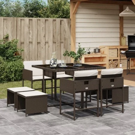 Set comedor para jardín 9 pzas y cojines ratán sintético marrón von , Gartensets - Ref: Foro24-3211317, Preis: 380,04 €, Raba...