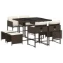Set comedor para jardín 9 pzas y cojines ratán sintético marrón von , Gartensets - Ref: Foro24-3211317, Preis: 380,04 €, Raba...