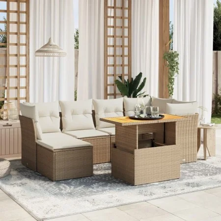 Set sofás de jardín 7 piezas y cojines ratán sintético beige by , Garden sets - Ref: Foro24-3275480, Price: 519,37 €, Discoun...