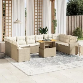 Set de sofás de jardín 11pzas con cojines ratán sintético beige by , Garden sets - Ref: Foro24-3271485, Price: 766,63 €, Disc...
