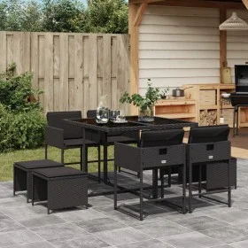 Set de comedor de jardín 9 pzas y cojines ratán sintético negro von , Gartensets - Ref: Foro24-3211315, Preis: 383,90 €, Raba...