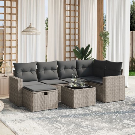 Set de sofás de jardín 7 piezas con cojines ratán PE gris by , Garden sets - Ref: Foro24-3263496, Price: 411,99 €, Discount: %