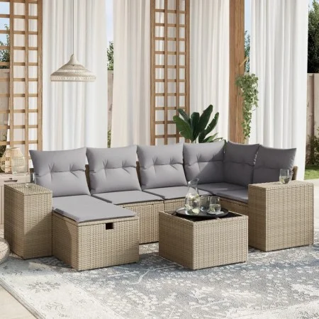 Juego de sofás jardín con cojines beige mezcla 7 pzas ratán PE von , Gartensets - Ref: Foro24-3264425, Preis: 446,56 €, Rabat...