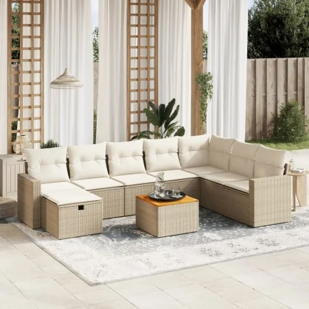 Set de sofás de jardín 9 pzas con cojines ratán sintético beige by , Garden sets - Ref: Foro24-3264873, Price: 602,11 €, Disc...
