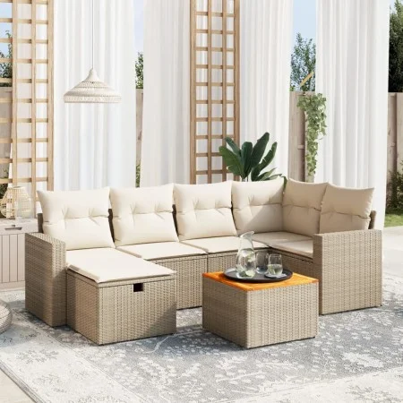Set sofás de jardín 7 piezas y cojines ratán sintético beige by , Garden sets - Ref: Foro24-3264838, Price: 486,72 €, Discoun...