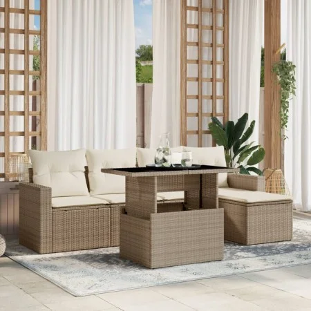 Juego de sofás jardín con cojines 6 pzas ratán sintético beige by , Garden sets - Ref: Foro24-3267238, Price: 429,40 €, Disco...