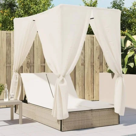 Tumbona doble con techo y cortinas ratán sintético beige von , Liegen - Ref: Foro24-368076, Preis: 324,72 €, Rabatt: %