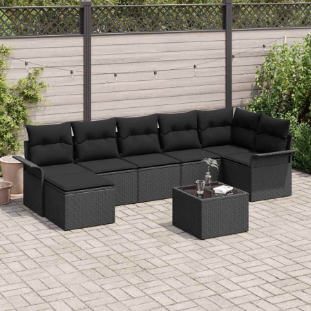 Conjunto de sofá de jardín con cojín 8 pcs Negro Poliratán
