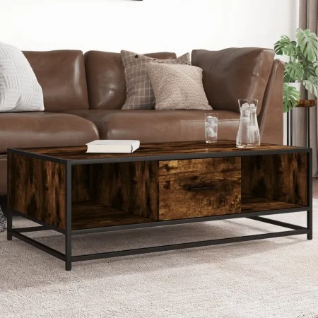 Mesa de centro madera ingeniería metal roble humo 100x57x35 cm by , Coffee table - Ref: Foro24-848761, Price: 71,87 €, Discou...