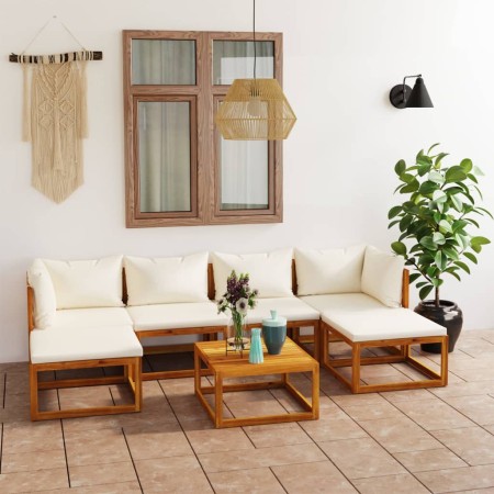 Garden furniture 7 pcs cream cushions solid acacia wood by vidaXL, Garden sets - Ref: Foro24-3057652, Price: 633,05 €, Discou...