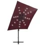 Cantilever umbrella with pole and LED lights burgundy 250 cm by vidaXL, Umbrellas - Ref: Foro24-312326, Price: 113,58 €, Disc...
