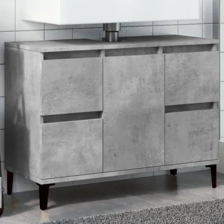 Armario de lavabo madera contrachapada gris hormigón 80x33x60cm de , Tocadores de baño - Ref: Foro24-857128, Precio: 91,54 €,...