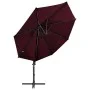 Cantilever parasol with pole and burgundy LED lights 300 cm by vidaXL, Umbrellas - Ref: Foro24-312334, Price: 188,08 €, Disco...