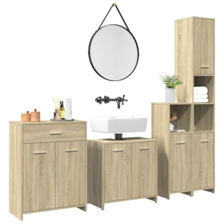 Juego de muebles de baño 4 pzas contrachapada roble Sonoma von , Badezimmermöbel - Ref: Foro24-3325044, Preis: 200,86 €, Raba...