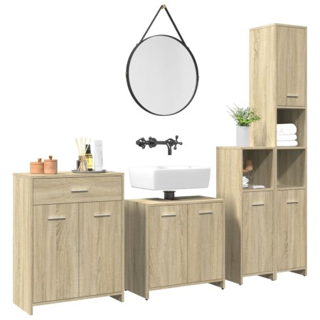 Juego de muebles de baño 4 pzas contrachapada roble Sonoma von , Badezimmermöbel - Ref: Foro24-3325044, Preis: 198,28 €, Raba...