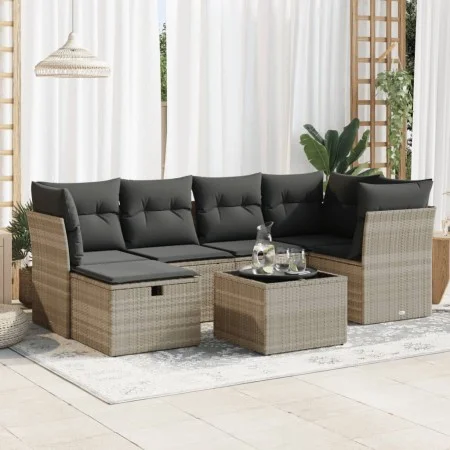 Set de sofás de jardín 7 pzas con cojines ratán PE gris claro von , Gartensets - Ref: Foro24-3325298, Preis: 477,30 €, Rabatt: %