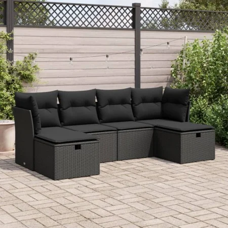 Set de sofás de jardín 6 piezas y cojines ratán sintético negro by , Garden sets - Ref: Foro24-3325321, Price: 368,29 €, Disc...