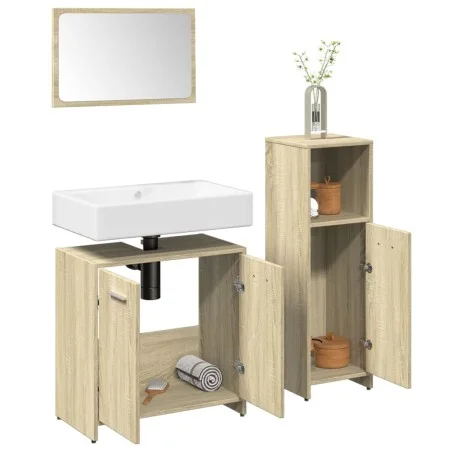 Set de muebles de baño 3 pzas madera contrachapada roble Sonoma von , Badezimmermöbel - Ref: Foro24-3324972, Preis: 120,89 €,...
