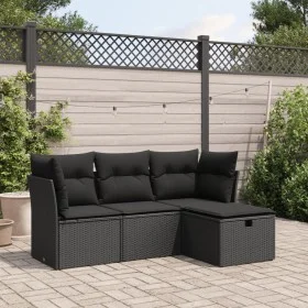 Juego de sofás jardín 4 pzas con cojines ratán sintético negro by , Garden sets - Ref: Foro24-3325251, Price: 260,80 €, Disco...