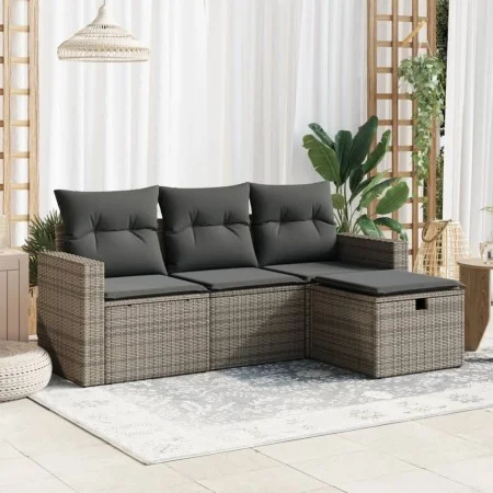 Set de sofás de jardín 4 pzas y cojines ratán sintético gris by , Garden sets - Ref: Foro24-3325356, Price: 259,28 €, Discoun...