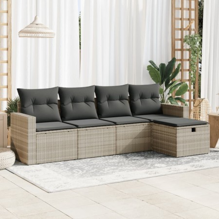 Set de sofás jardín y cojines 5 pzas ratán sintético gris claro